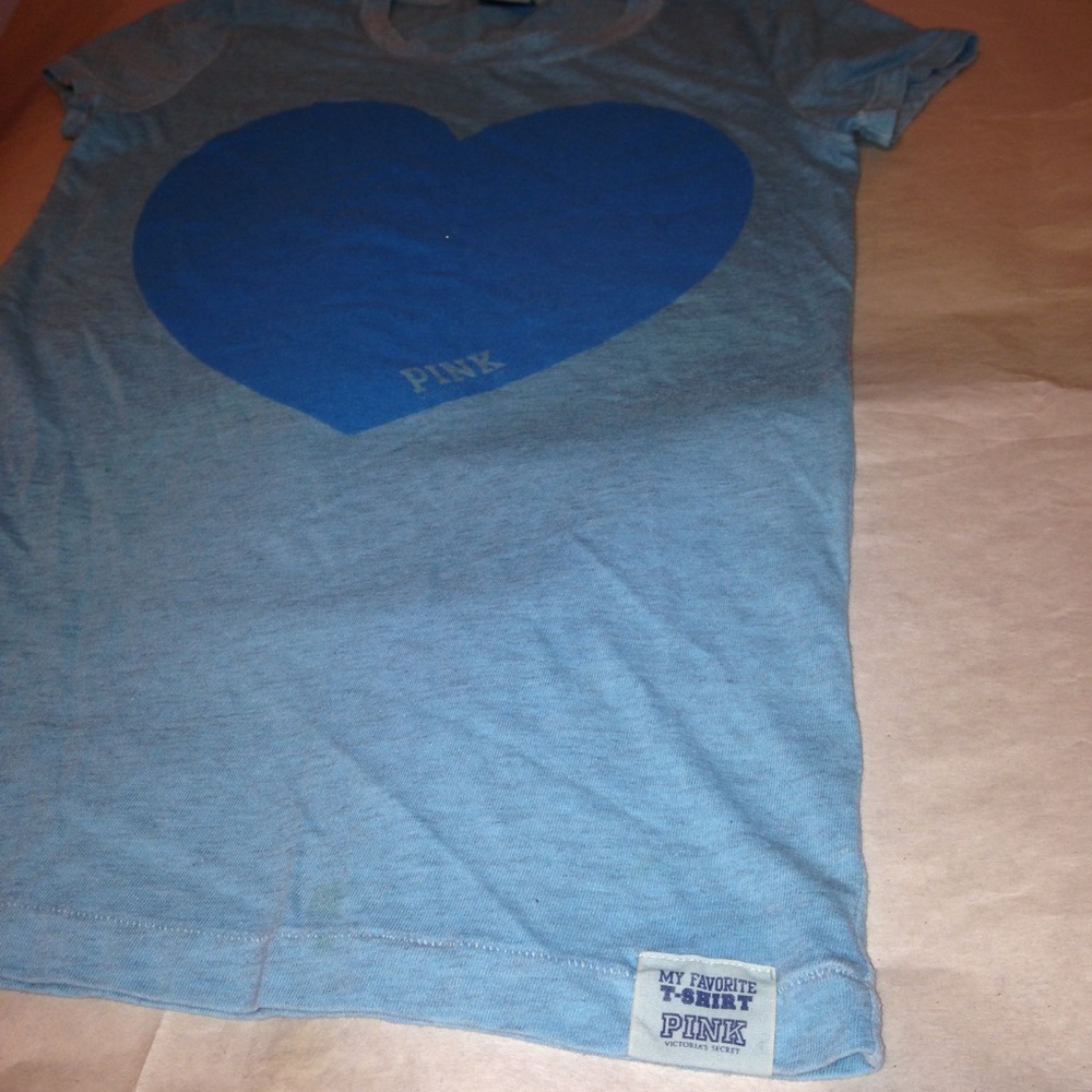 Pink Victoria's Secret blue heart top Tee t-shirt - Picture 2 of 8